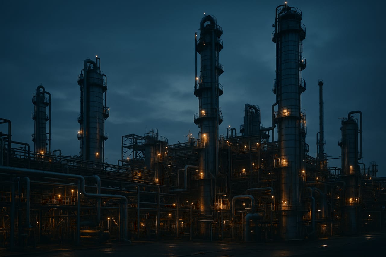 Chimie & pétrochimie — une zone dangereuse éclairée par des luminaires LED antidéflagrants